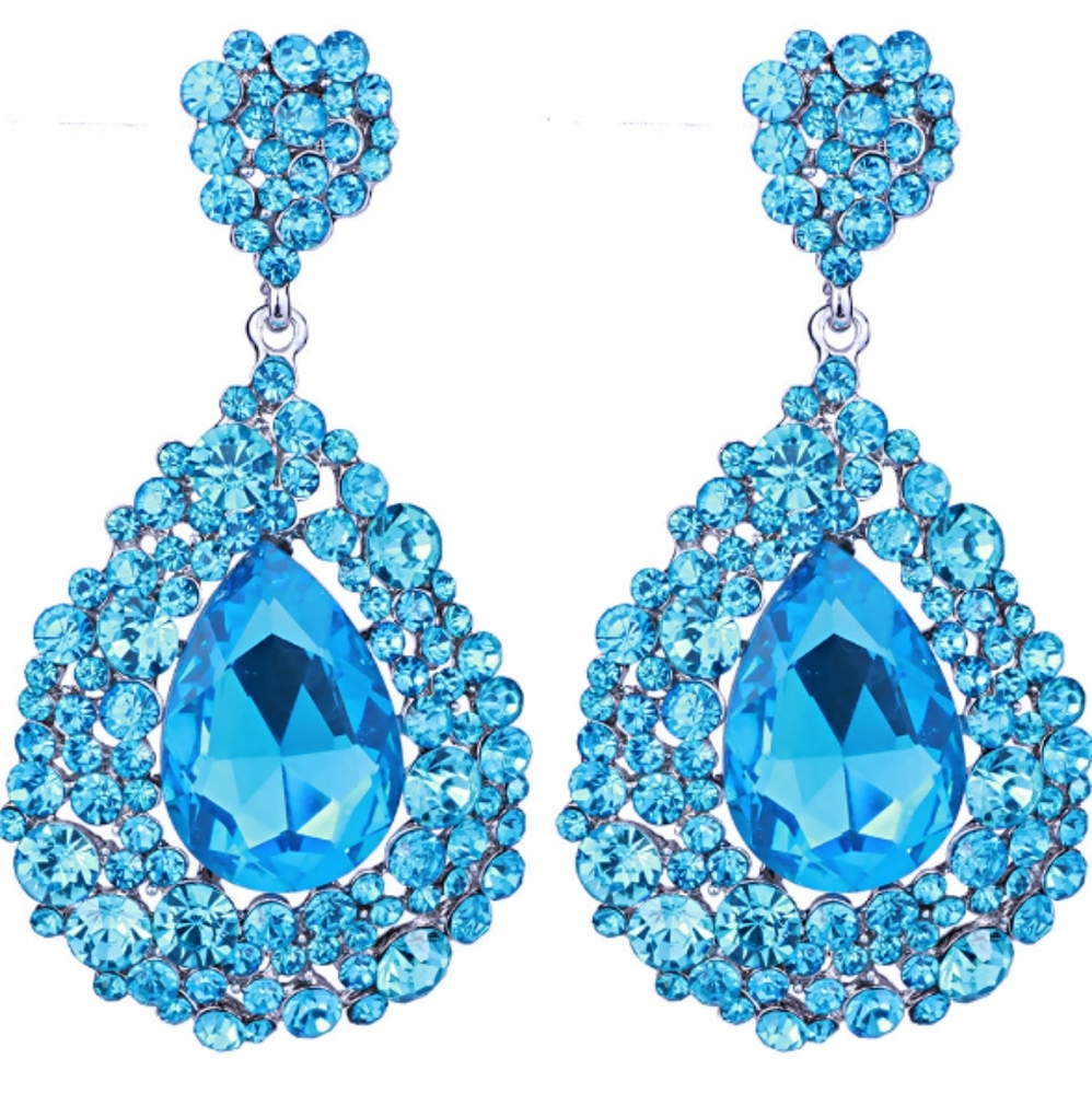 Aqua / Light Blue Crystal Pageant Earrings
